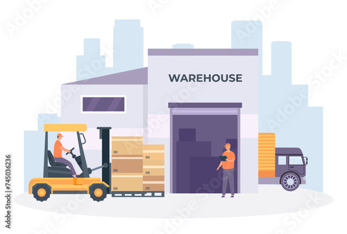 Delivery company providing shipment process. Vector of delivery