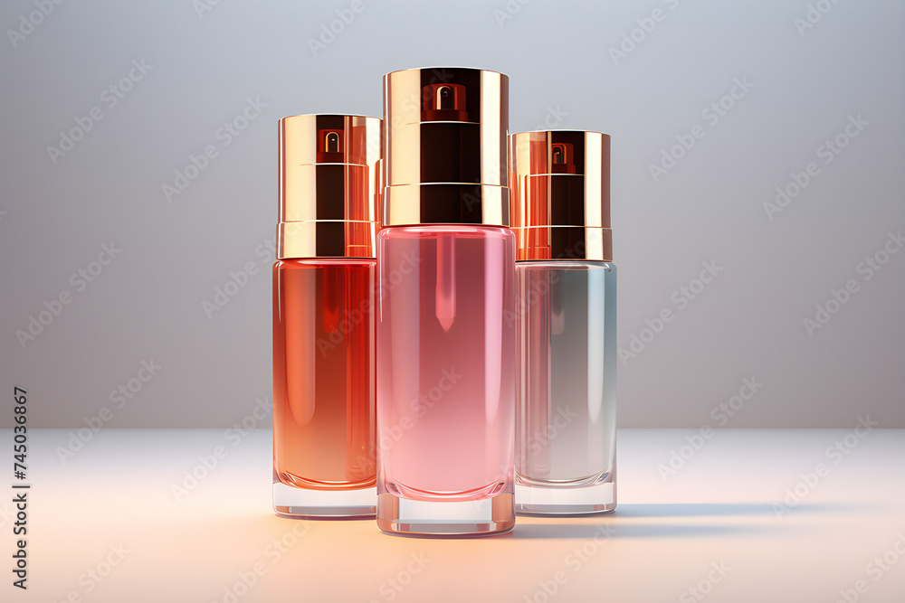 close-up of three jars with cosmetics made from natural ingredients, generated by AI. 3D illustration close-up of three jars with cosmetics made from natural ingredients, generated by AI. 3D illustration