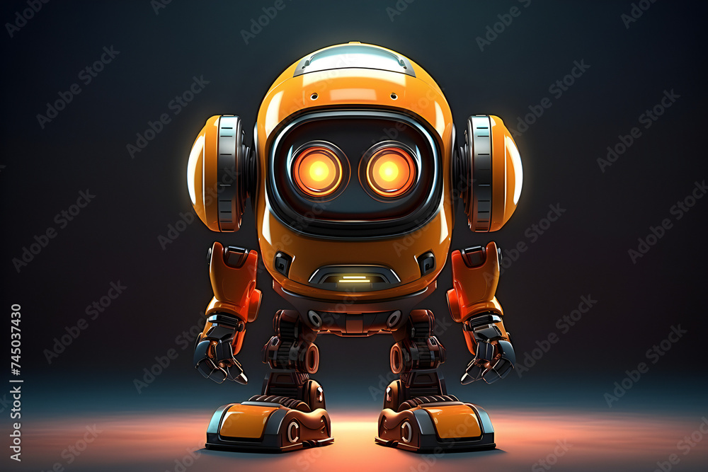 Robot transformer with bright glowing eyes on a dark background, generated by AI. 3D illustration Robot transformer with bright glowing eyes on a dark background, generated by AI. 3D illustration