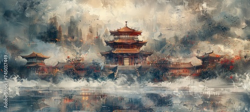 Chinese architecture banner background for design photo