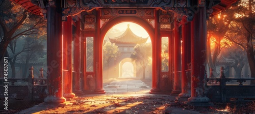 Chinese architecture banner background for design