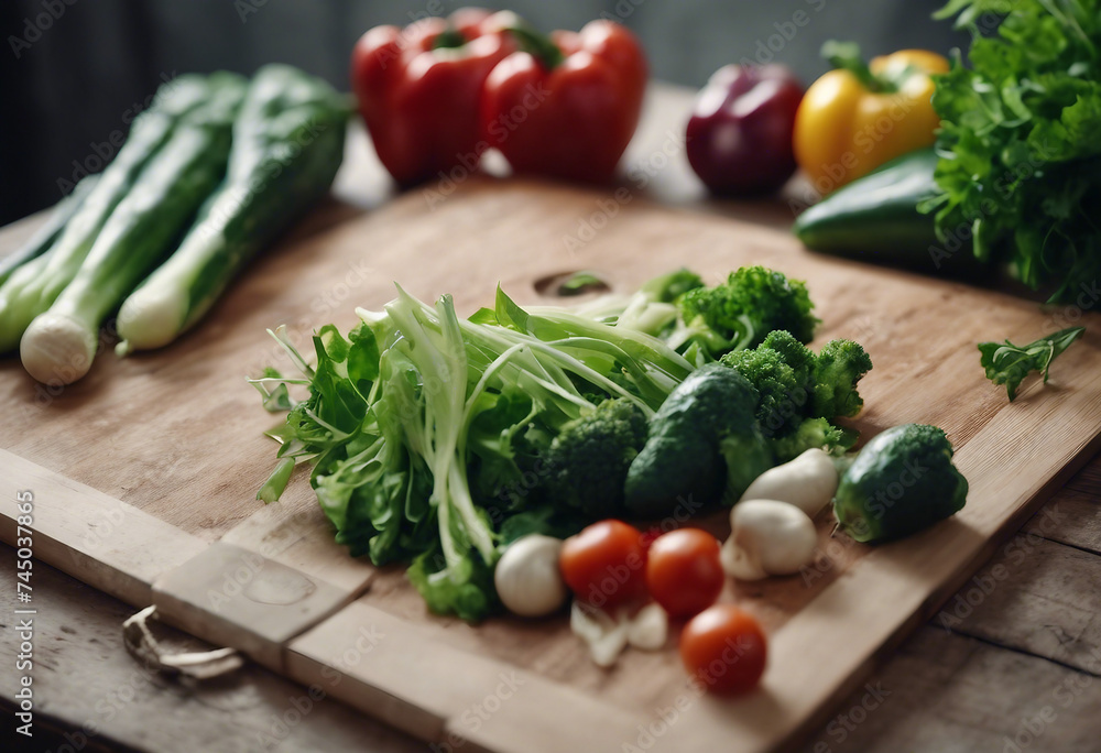 Fresh Organic Vegetables and cutting board with place for text Healthy food or diet concept Fresh Organic Vegetables and cutting board with place for text Healthy food or diet concept