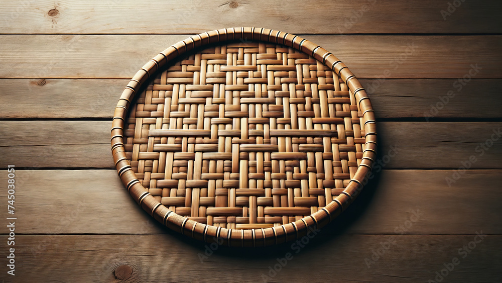 Natural Bamboo Mat Handcrafted Circular Weave Design