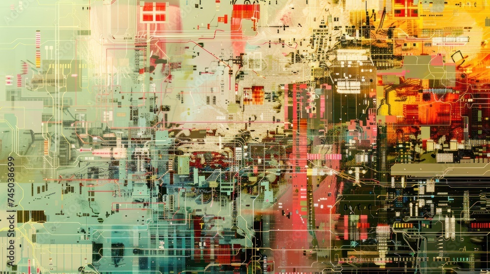 Disruption of traditional circuits in a digital pixel glitch, where the boundaries of technology and creativity are pushed to new and unexpected limits. Disruption of traditional circuits in a digital pixel glitch, where the boundaries of technology and creativity are pushed to new and unexpected limits.
