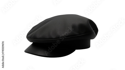 Black french cap beret side view isolated on transparent a white background