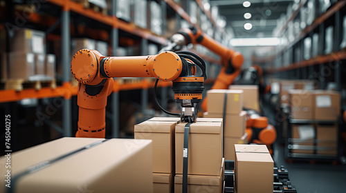 Automation manufacturing robot sort parcels. Smart robot arm systems for innovative warehouse digital technology