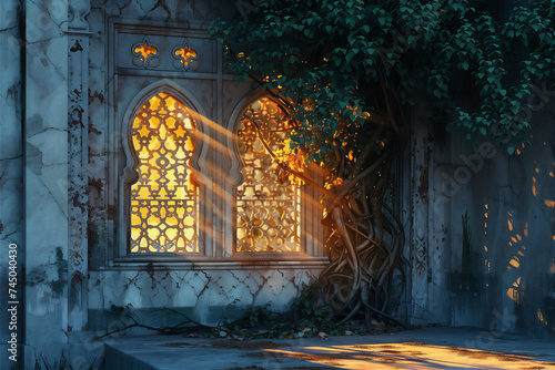 Mosque windows with beautiful ray of light