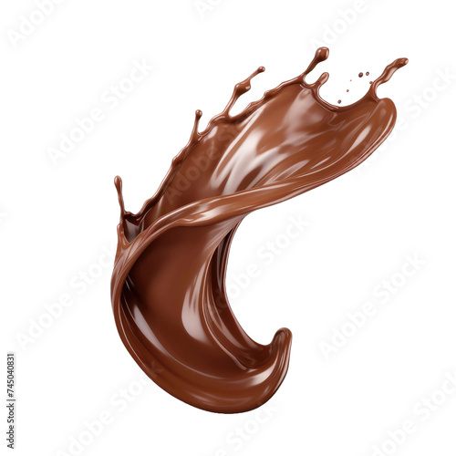 Chocolate splash isolated on transparent and white background, chocolate milk, brown liquid