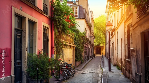 Quaint Parisian neighborhood with stunning Parisian architecture and iconic landmarks.