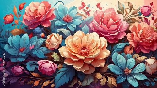 illustration of a beautiful bunch of colorful flowers made by AI generative