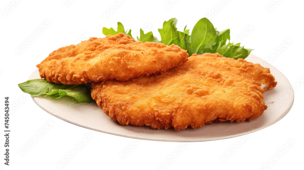 Homemade breaded chicken schnitzel isolated on transparent a white background Homemade breaded chicken schnitzel isolated on transparent a white background