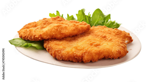 Homemade breaded chicken schnitzel isolated on transparent a white background