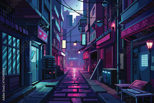 dark alley slum area suitable for cyberpunk neo noir anime footage, vector photo