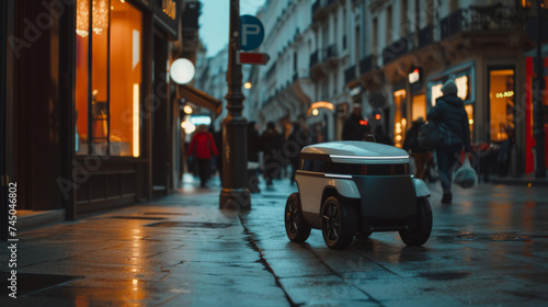Mobile robot delivering food on the street © ArtBox