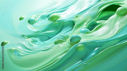 Bright abstract background. Flow of mint color paint with bubbles and lumps. Mint colored liquid. AI generative