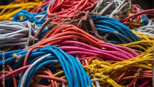 photo of a pile of cable waste that will be recycled made by AI generative