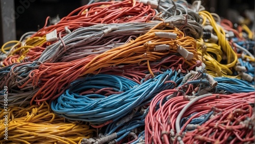 photo of a pile of cable waste that will be recycled made by AI generative