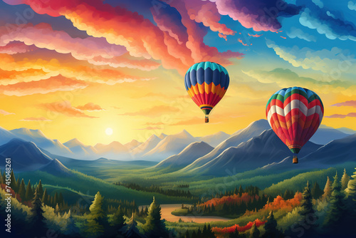 hot air balloon in the mountains