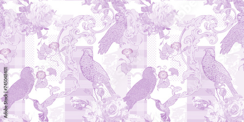 Seamless abstract floral pattern. In style Toile de Jou. Suitable for fabric, mural, wrapping paper and the like © Helen Trupak