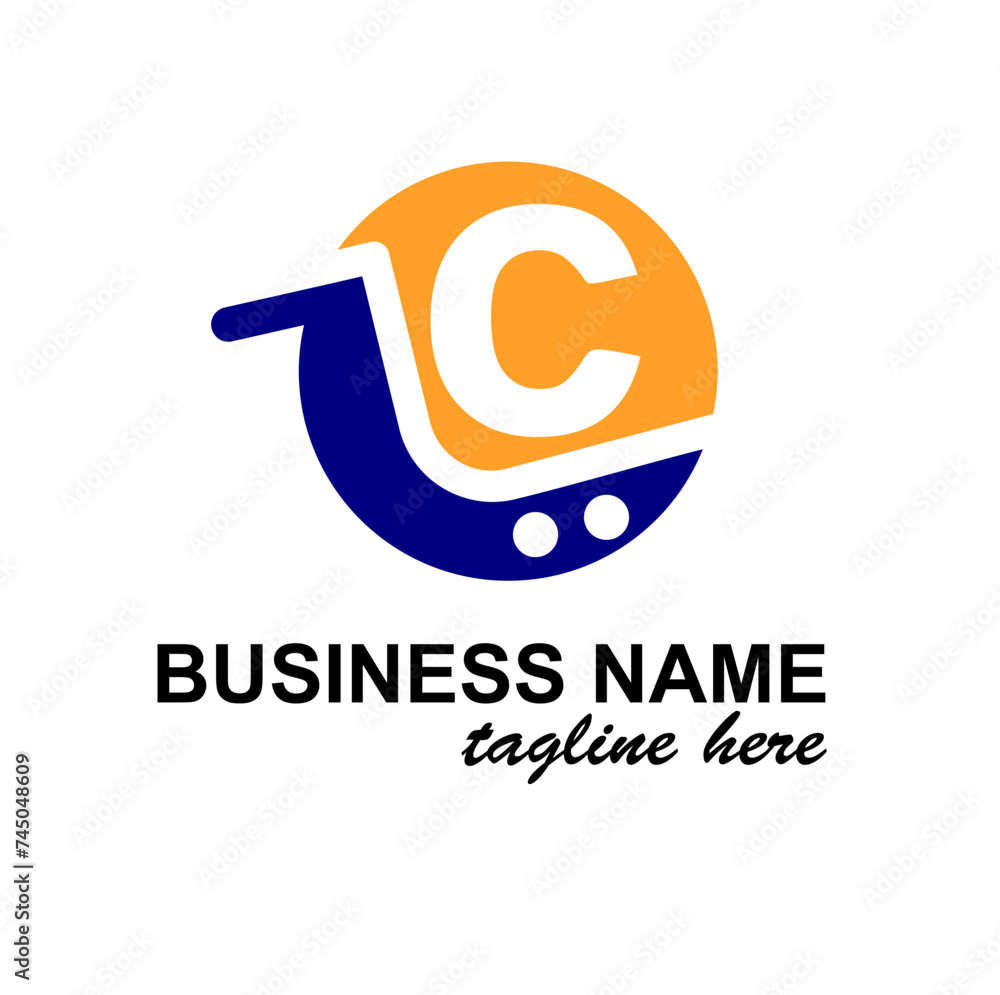 Initial c Letter in Shopping Cart, Trolley for Supermarket, Market, Shop, Store Business Simple Modern Logo Idea Initial c Letter in Shopping Cart, Trolley for Supermarket, Market, Shop, Store Business Simple Modern Logo Idea