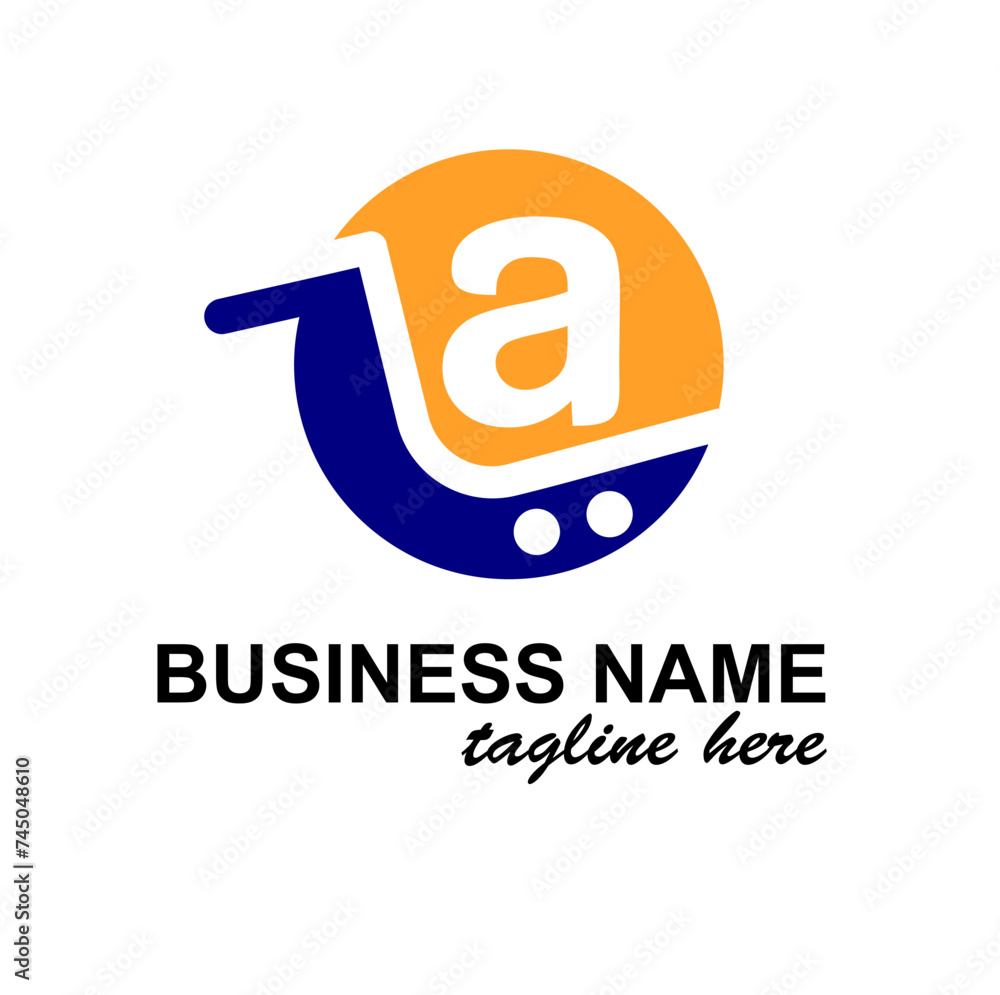 Obraz premium Initial a Letter in Shopping Cart, Trolley for Supermarket, Market, Shop, Store Business Simple Modern Logo Idea