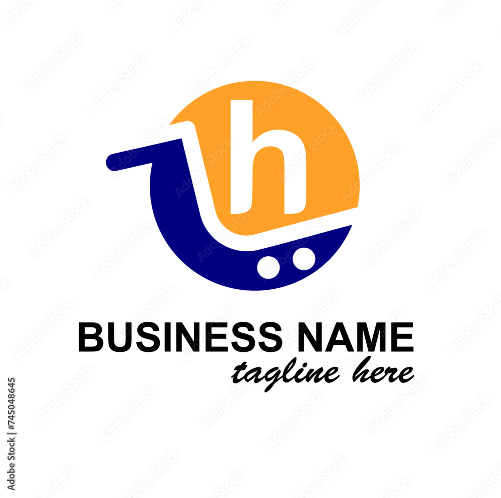 Initial h Letter in Shopping Cart, Trolley for Supermarket, Market, Shop, Store Business Simple Modern Logo Idea Initial h Letter in Shopping Cart, Trolley for Supermarket, Market, Shop, Store Business Simple Modern Logo Idea
