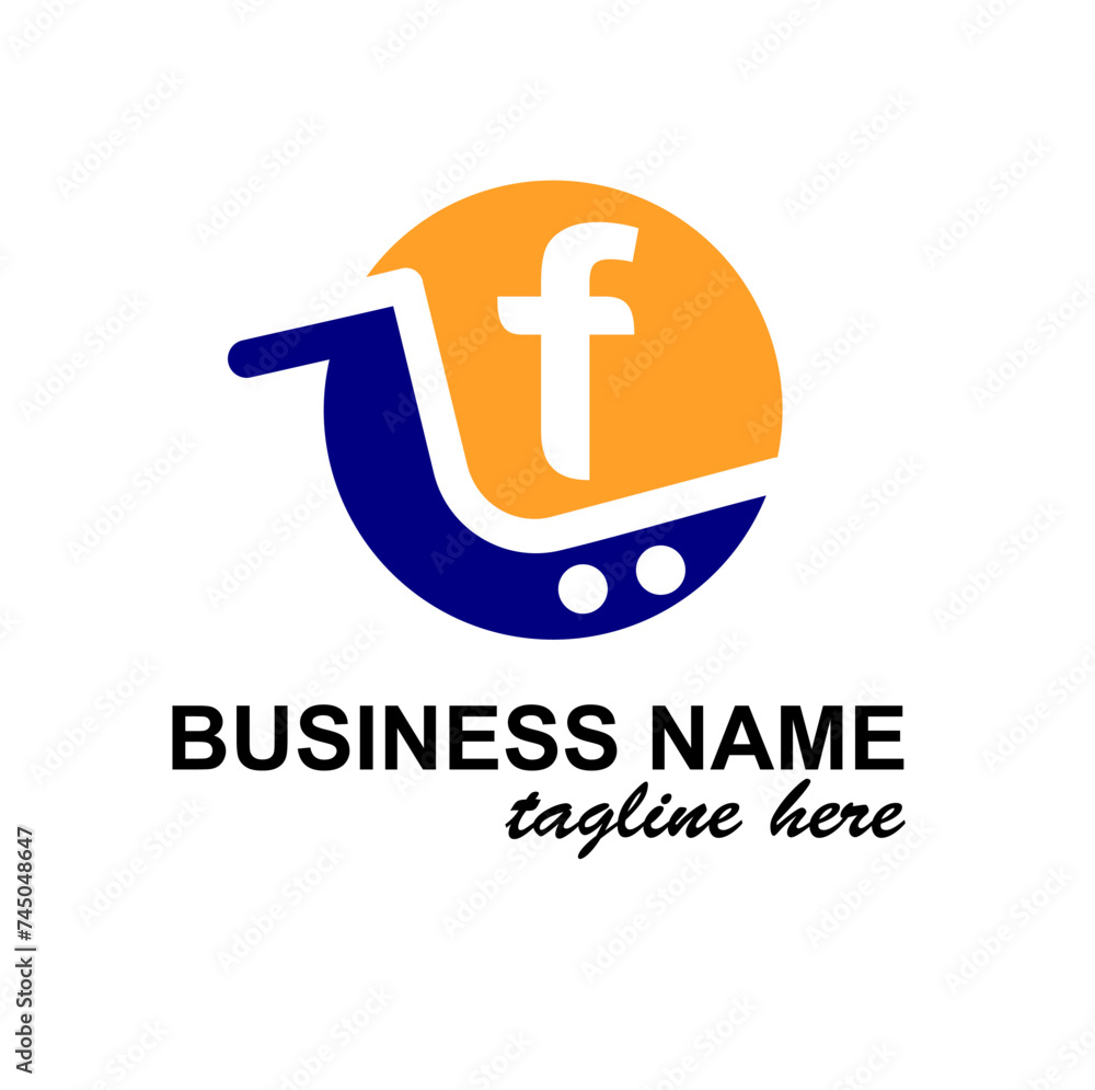 Initial f Letter in Shopping Cart, Trolley for Supermarket, Market, Shop, Store Business Simple Modern Logo Idea Initial f Letter in Shopping Cart, Trolley for Supermarket, Market, Shop, Store Business Simple Modern Logo Idea