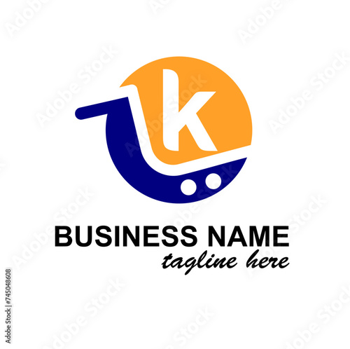 Initial k Letter in Shopping Cart, Trolley for Supermarket, Market, Shop, Store Business Simple Modern Logo Idea
