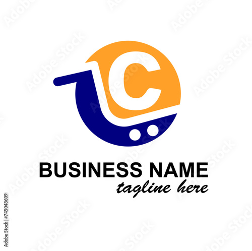 Initial c Letter in Shopping Cart, Trolley for Supermarket, Market, Shop, Store Business Simple Modern Logo Idea