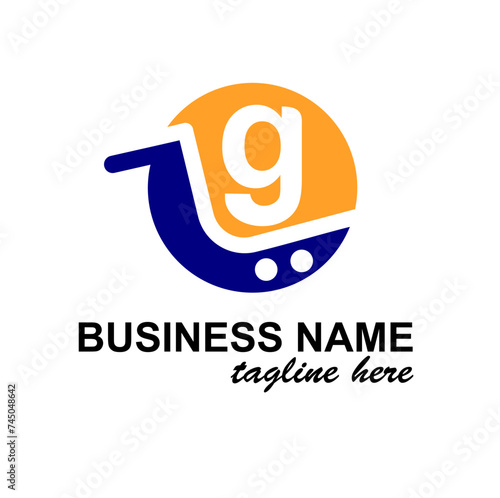 Initial g Letter in Shopping Cart, Trolley for Supermarket, Market, Shop, Store Business Simple Modern Logo Idea