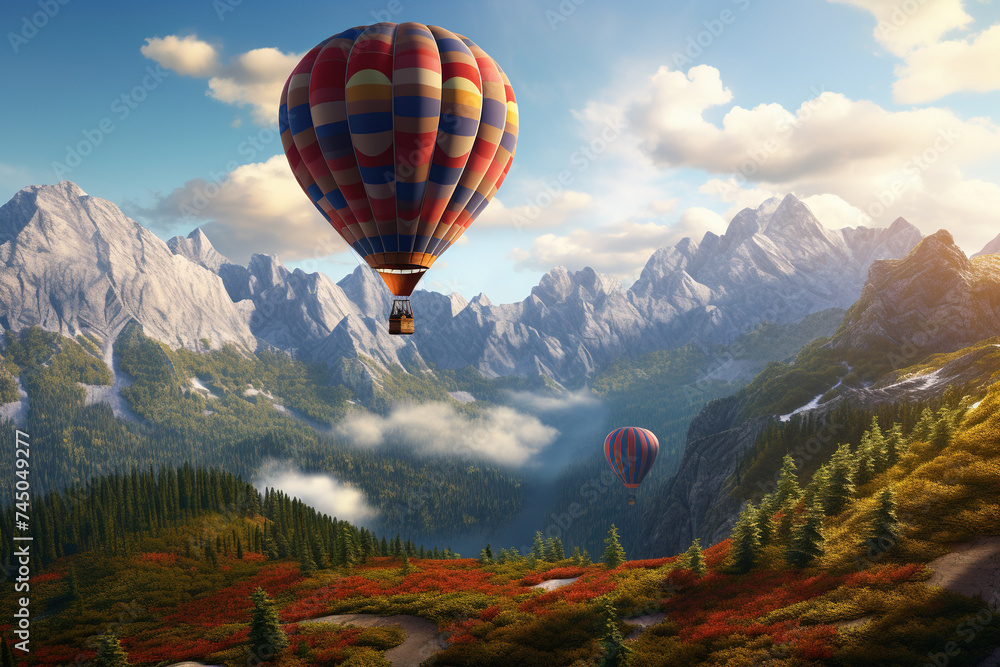 Fototapeta premium hot air balloon in the mountains