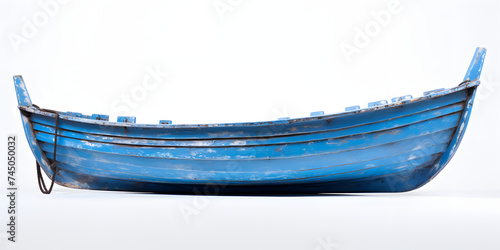Blue Painted Wooden Boat Isolated on Transparent Background