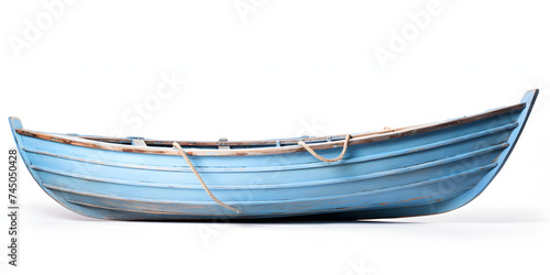 Blue Painted Wooden Boat Isolated on Transparent Background