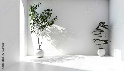 Minimal white wall with indoor plant in a pot generative ai