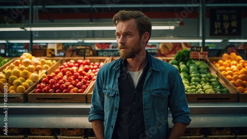 Handsome Man in the Fresh Produce Section of the Store