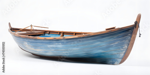 Blue Painted Wooden Boat Isolated on Transparent Background