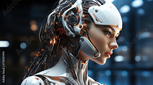 Cyborg woman cyborg in futuristic space