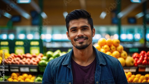 Handsome Man in the Fresh Produce Section of the Store