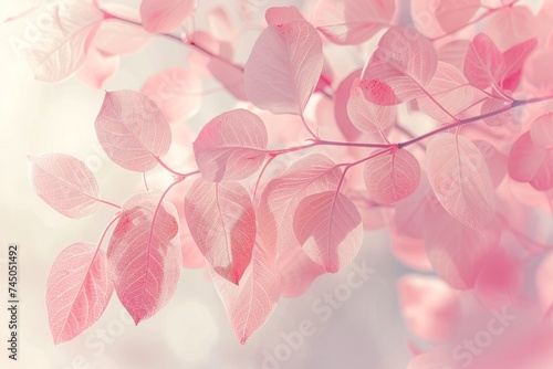 Soft pink leaves under a gentle light, creating a soothing and romantic atmosphere


