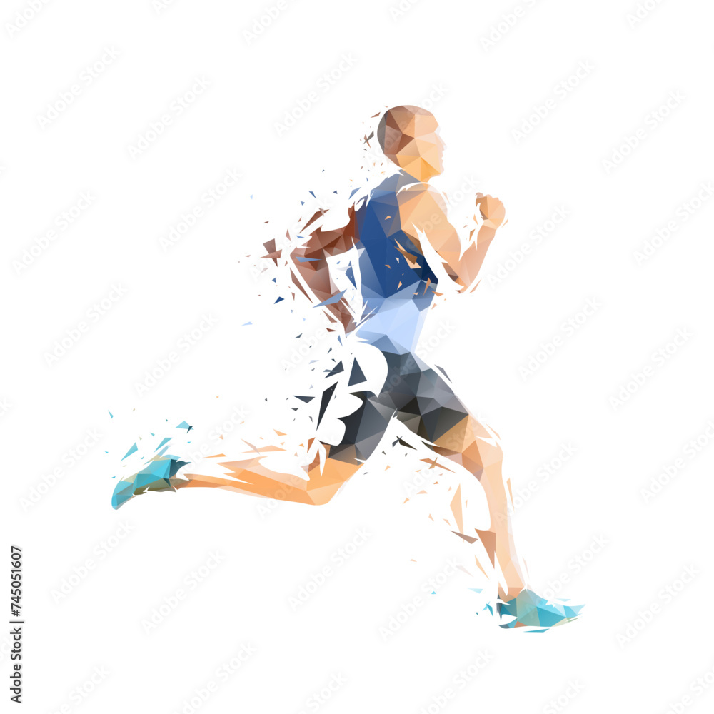 Run, running man, low poly isolated vector illustration, side view