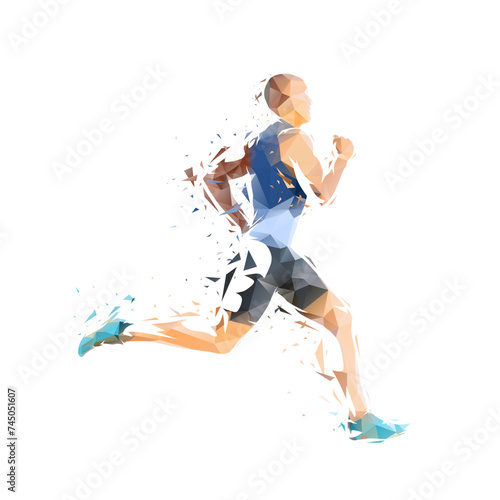 Run, running man, low poly isolated vector illustration, side view