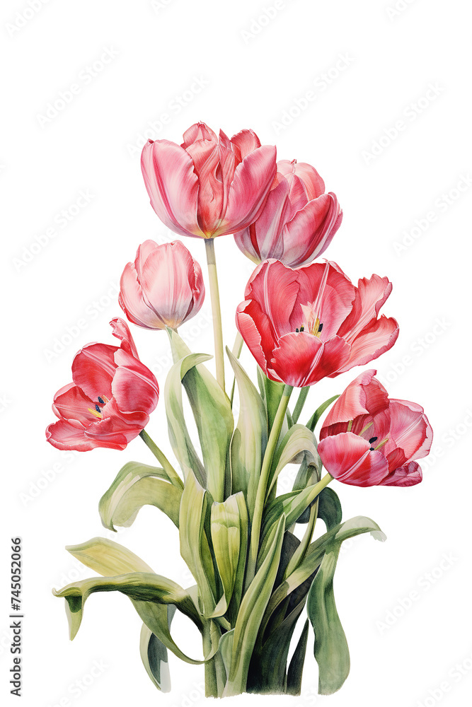Bouquet of Pink Tulips Watercolor Illustration Bouquet of Pink Tulips Watercolor Illustration