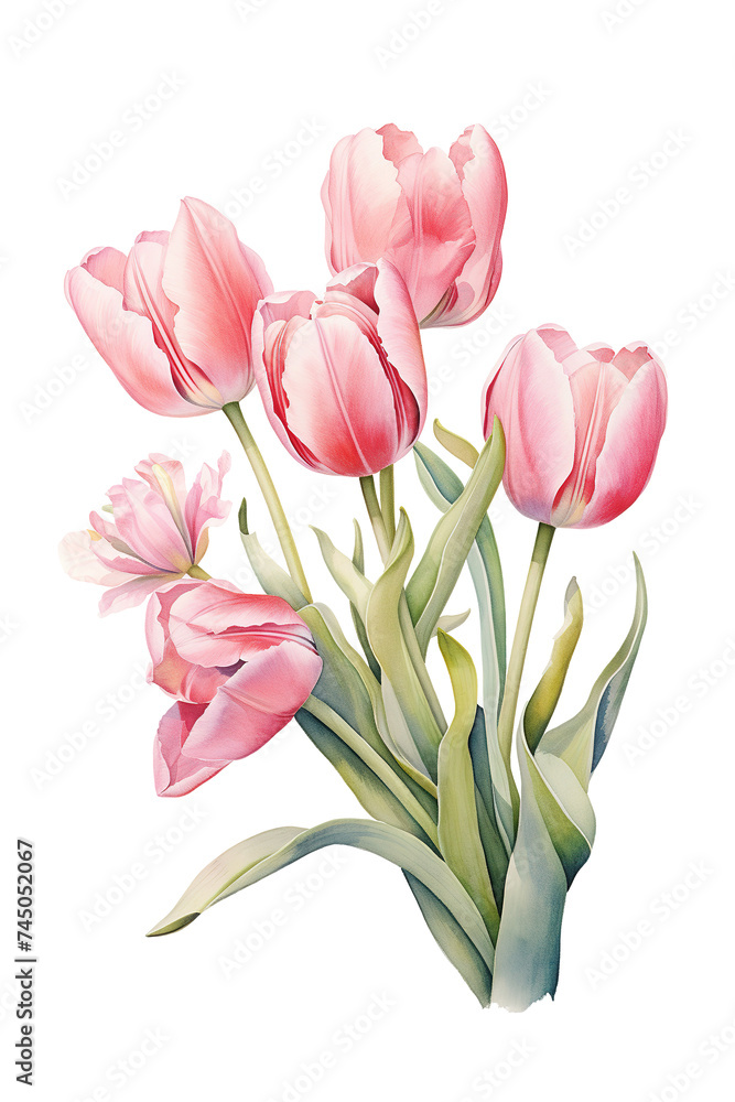 Bouquet of Pink Tulips Watercolor Illustration Bouquet of Pink Tulips Watercolor Illustration