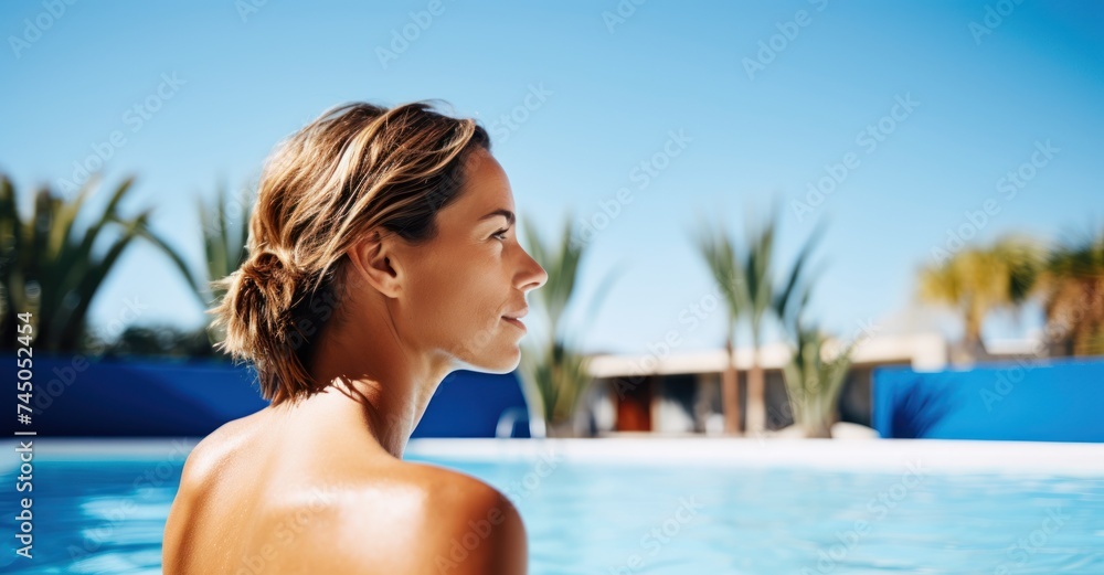 Sensual woman relaxing in a luxurious spa pool