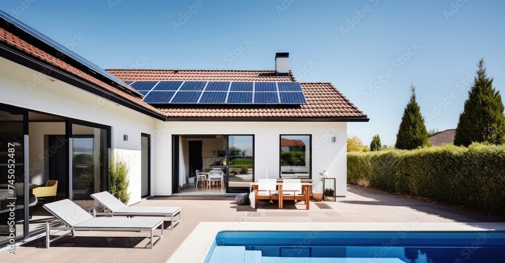 Fototapeta premium Modern home with solar panels for sustainability