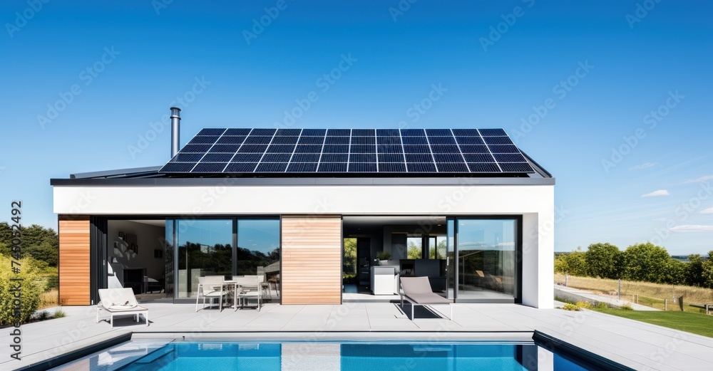 Fototapeta premium Modern home with solar panels for sustainability