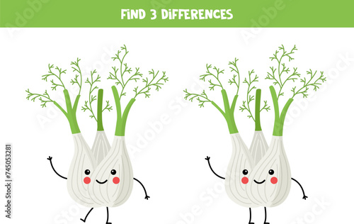 Find 3 differences between two cute cartoon fennels.