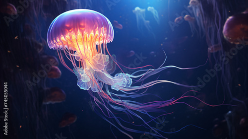 Glowing Jellyfish in the Deep Sea A Surreal © Tariq