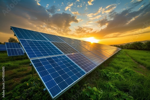 Solar panels, photovoltaic, generation with green agriculture farms, environmental technology, Clean energy, alternative electricity sources - the concept of sustainable resources