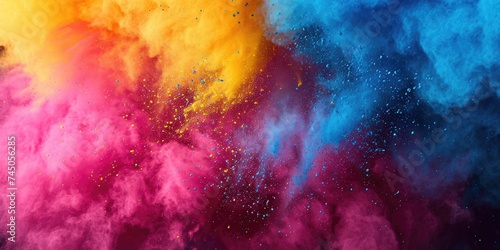 Splash of color powder background. Multicolored background. Explosion of vibrant colorful powder. Colorful vibrant smoke. Abstract background. Good for Indian holiday Holy